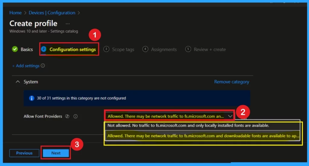 Enable Disable Font Providers using Intune Policy 6 Enable Disable Font Providers using Intune Policy-Fig.5