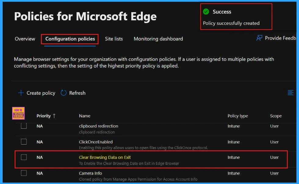Enable or Disable Clear Browsing Data on Exit Policy in MS Edge Browser using M365 Admin Center - Fig.11