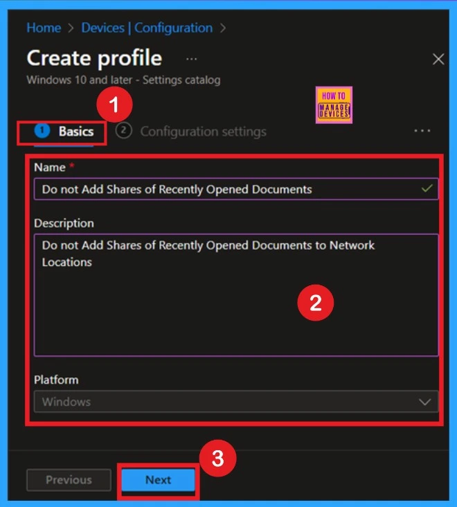 How to Configure Do not Add Shares of Recently Opened Documents to Network Locations Policy using Intune -Fig.3