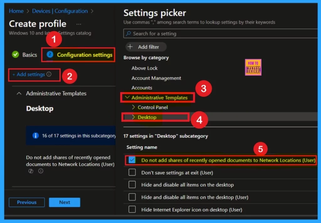 How to Configure Do not Add Shares of Recently Opened Documents to Network Locations Policy using Intune -Fig.4