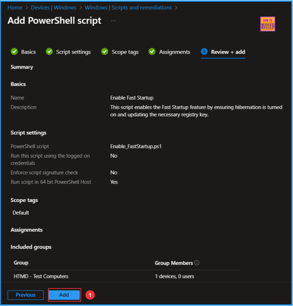 Easy way to Enable Fast Startup using Intune PowerShell Script. Fig. 7
