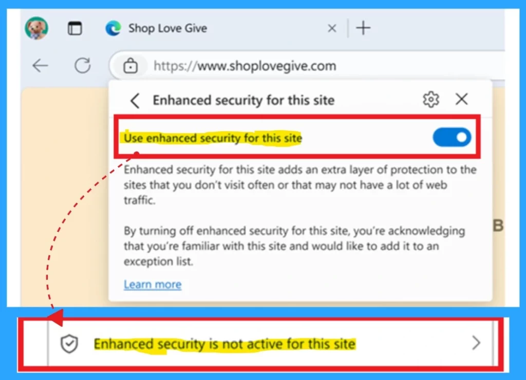 How to Check and Manage Enhanced Security Mode for a Site in MS Edge Browser - Fig.4 Creds to MS