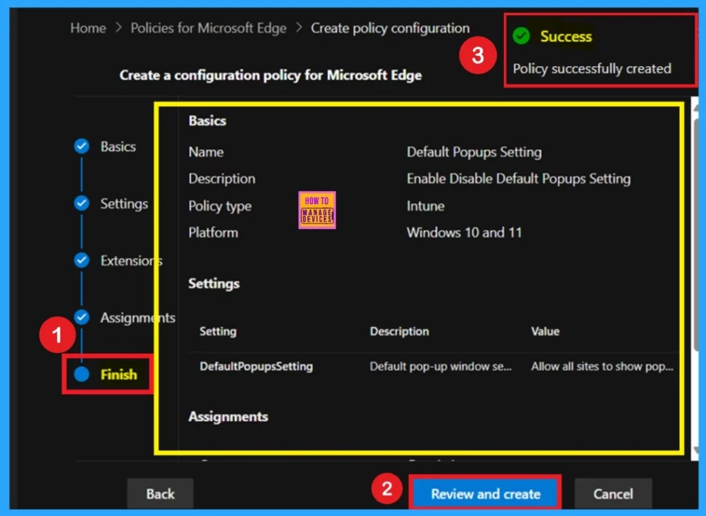 Allow or Block Default Popups Window Setting Policy in Edge Browser using M365 Admin Center 8 Allow or Block Default Popups Window Setting Policy in Edge Browser using M365 Admin Center -Fig.8