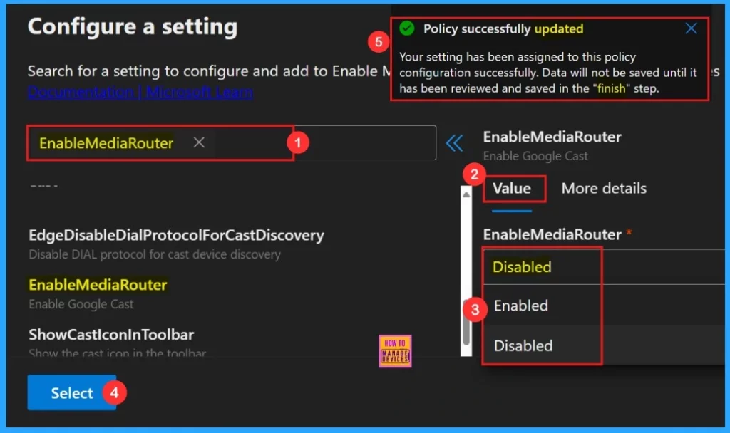 Enable or Disable Media Router Google Cast Policy in MS Edge Browser using M365 Admin Center - Fig.4