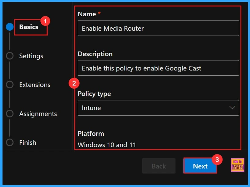 Enable or Disable Media Router Google Cast Policy in MS Edge Browser using M365 Admin Center - Fig.2