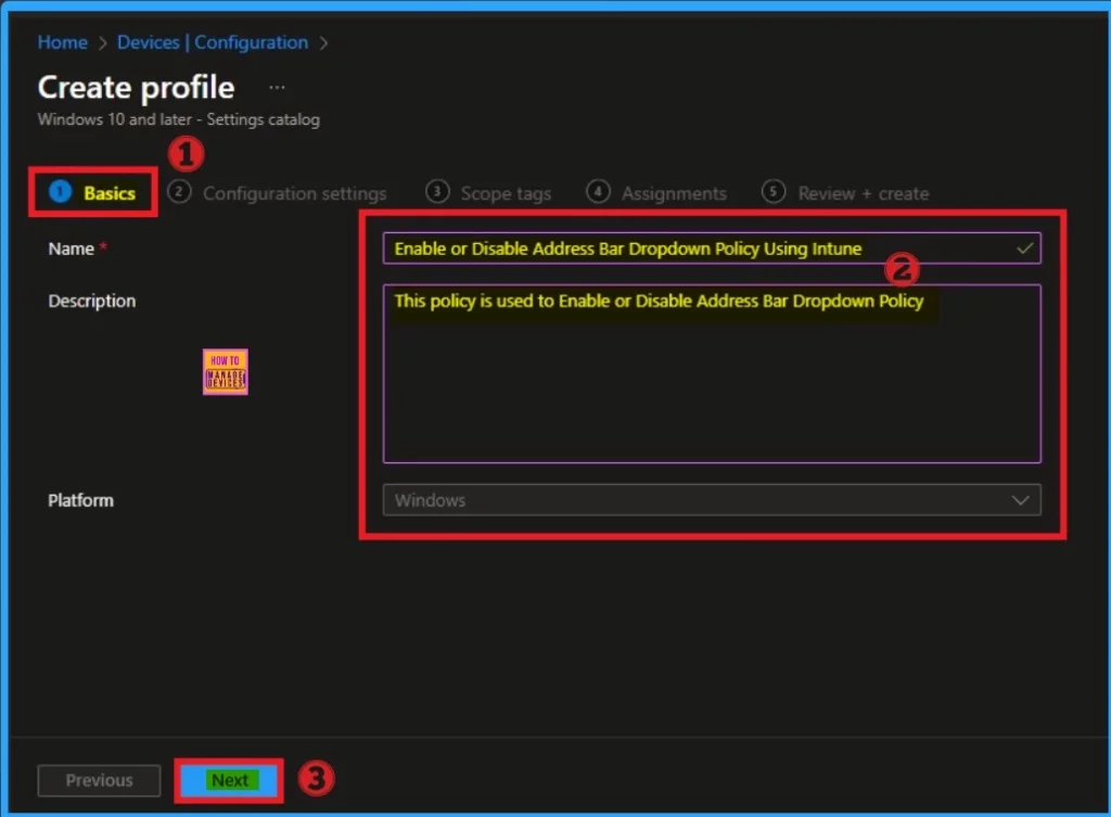 Enable or Disable Address Bar Dropdown Policy in MS Edge Browser using Intune - Fig.4