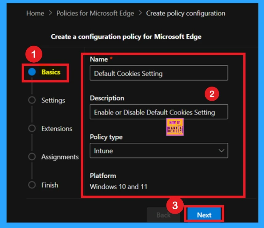 Enable or Disable Default Cookies Setting Policy in MS Edge Browser using M365 Admin Center - Fig.2