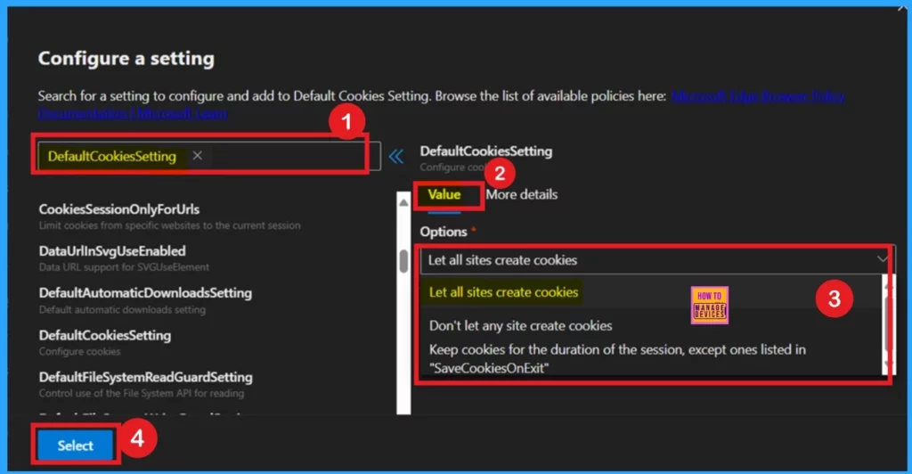 Enable or Disable Default Cookies Setting Policy in MS Edge Browser using M365 Admin Center - Fig.4