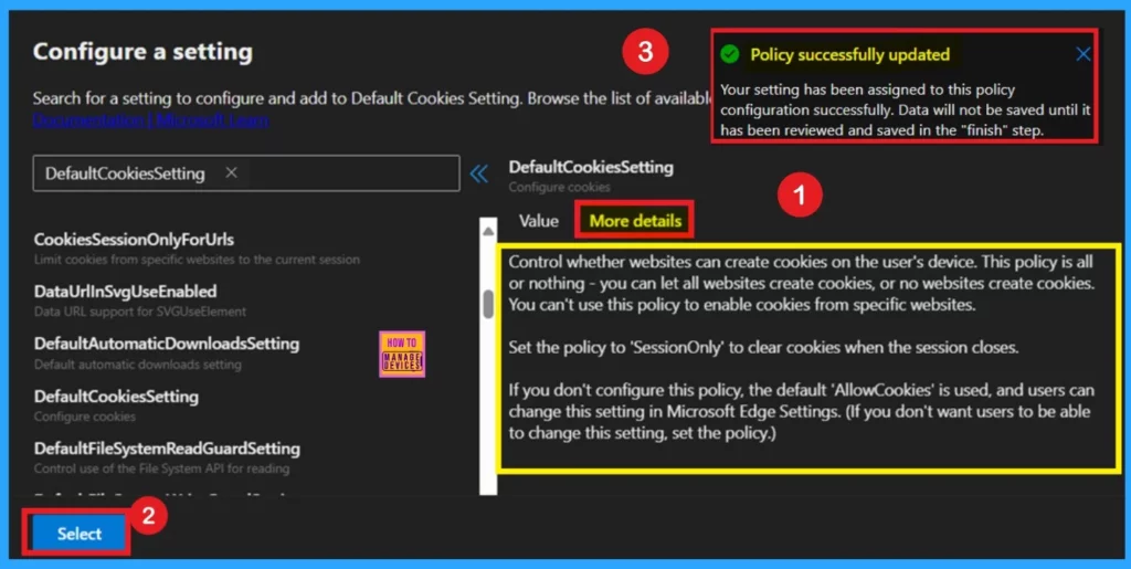 Enable or Disable Default Cookies Setting Policy in MS Edge Browser using M365 Admin Center - Fig.5