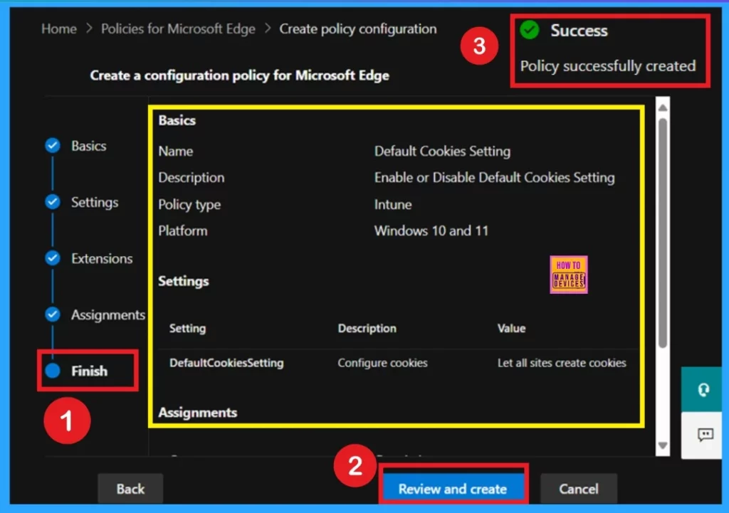 Enable or Disable Default Cookies Setting Policy in MS Edge Browser using M365 Admin Center - Fig.8