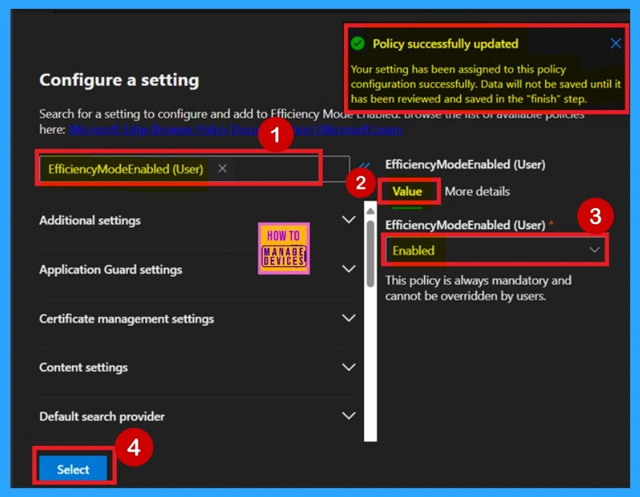 Enable or Disable Efficiency Mode Policy in MS Edge Browser using M365 Admin Center - Fig. 5