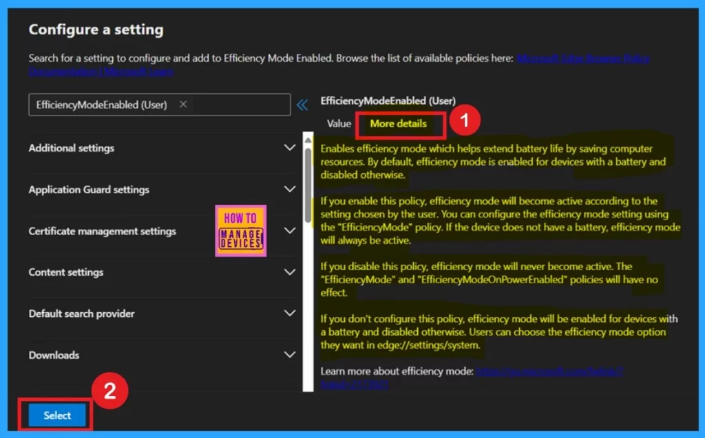 Enable or Disable Efficiency Mode Policy in MS Edge Browser using M365 Admin Center - Fig. 5