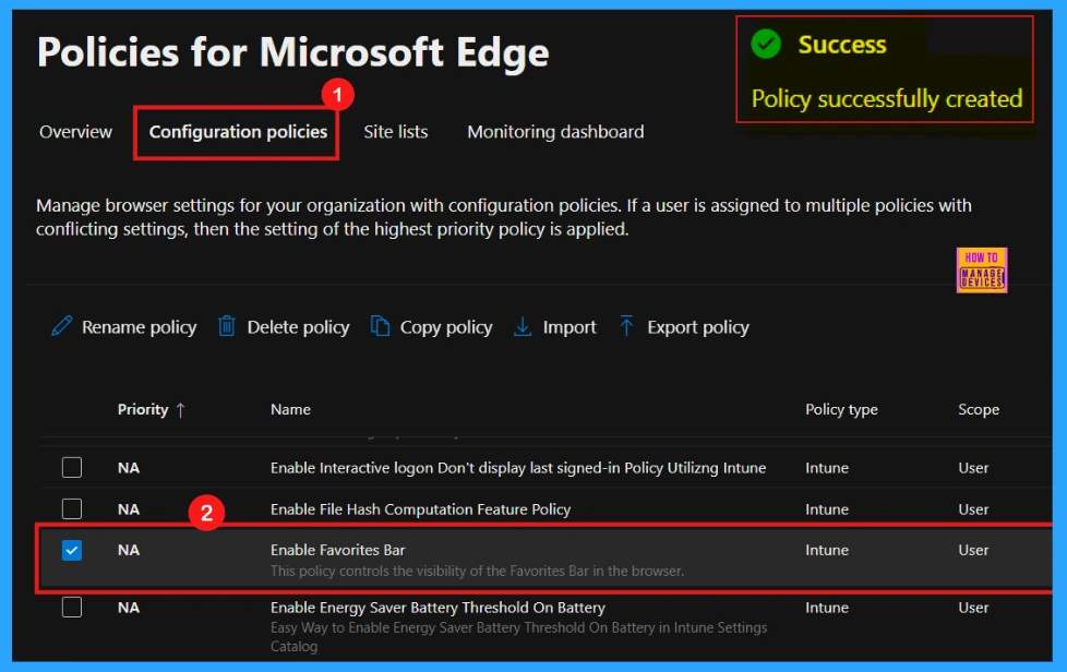 Enable or Disable Favorites Bar Policy in MS Edge Browser using M365 Admin Center - Fig.9