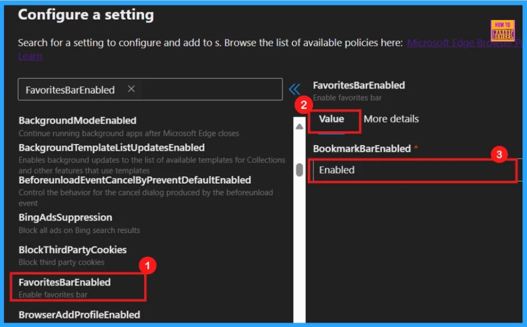 Enable or Disable Favorites Bar Policy in MS Edge Browser using M365 Admin Center - Fig.4