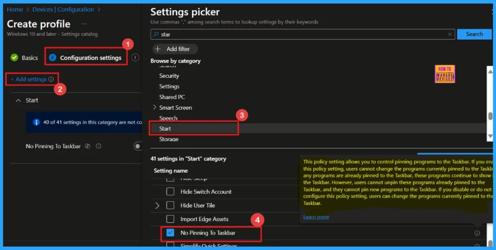 Enable or Disable No Pinning To Taskbar Policy using Intune Setting Catalog - Fig.4
