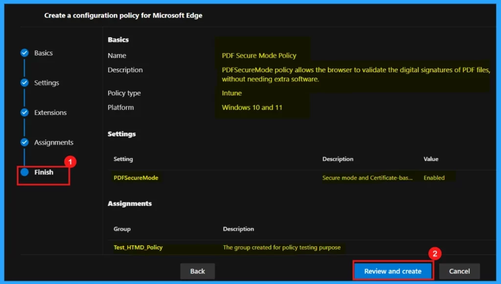 Enable or Disable PDF Secure Mode Policy in MS Edge Browser using M365 Admin Center - Fig.10