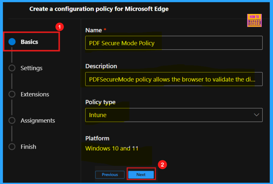 Enable or Disable PDF Secure Mode Policy in MS Edge Browser using M365 Admin Center - Fig.2
