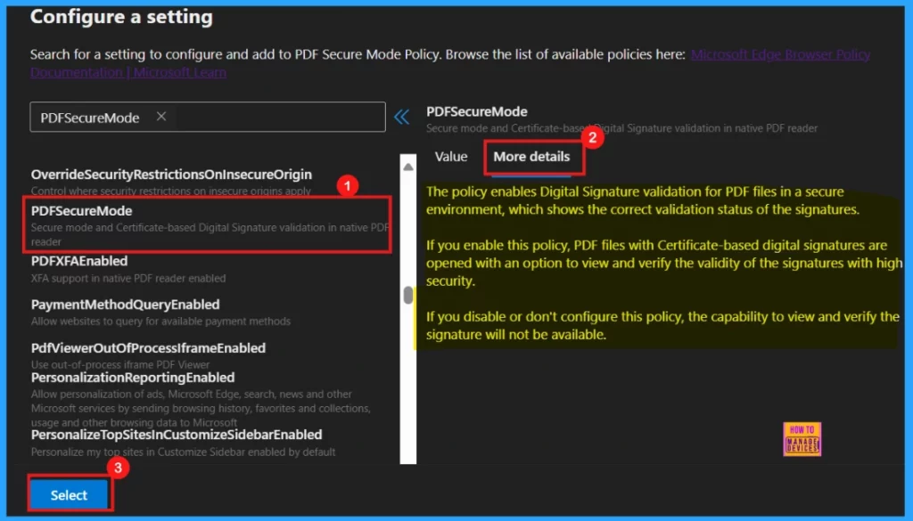 Enable or Disable PDF Secure Mode Policy in MS Edge Browser using M365 Admin Center - Fig.5