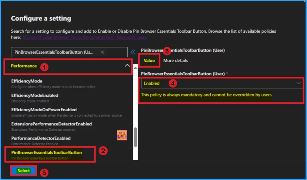Enable or Disable Pin Browser Essentials Toolbar Button Policy in MS Edge Browser using M365 Admin Center 5 Enable or Disable Pin Browser Essentials Toolbar Button Policy in MS Edge Browser using M365 Admin Center - Fig.4