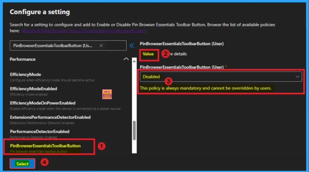 Enable or Disable Pin Browser Essentials Toolbar Button Policy in MS Edge Browser using M365 Admin Center 6 Enable or Disable Pin Browser Essentials Toolbar Button Policy in MS Edge Browser using M365 Admin Center - Fig.5