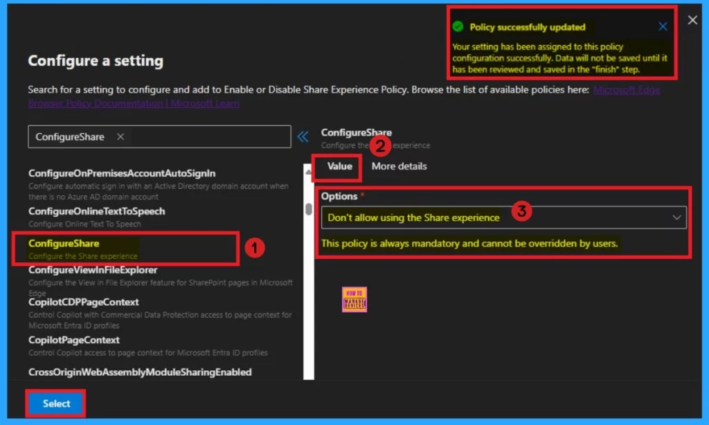 Enable or Disable Share Experience Policy in MS Edge Browser using M365 Admin Center 5 Enable or Disable Share Experience Policy in MS Edge Browser using M365 Admin Center - Fig.5