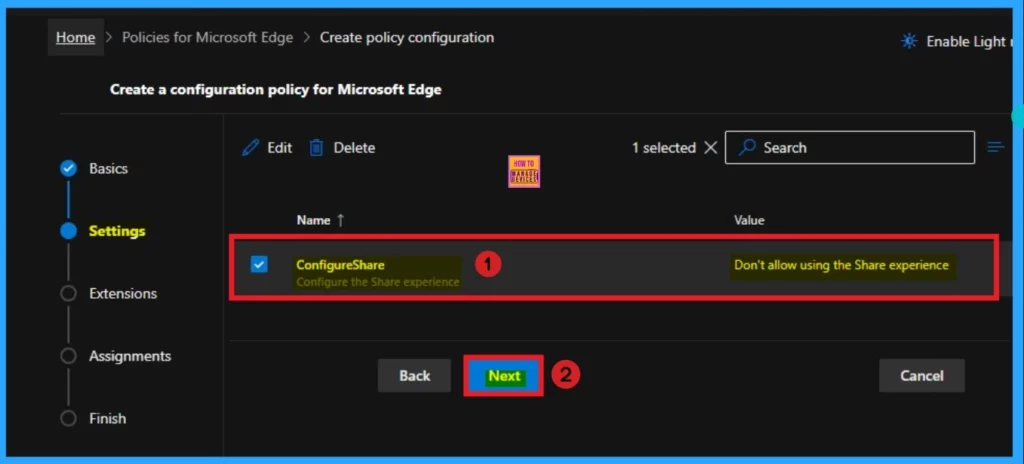 Enable or Disable Share Experience Policy in MS Edge Browser using M365 Admin Center 7 Enable or Disable Share Experience Policy in MS Edge Browser using M365 Admin Center - Fig.7