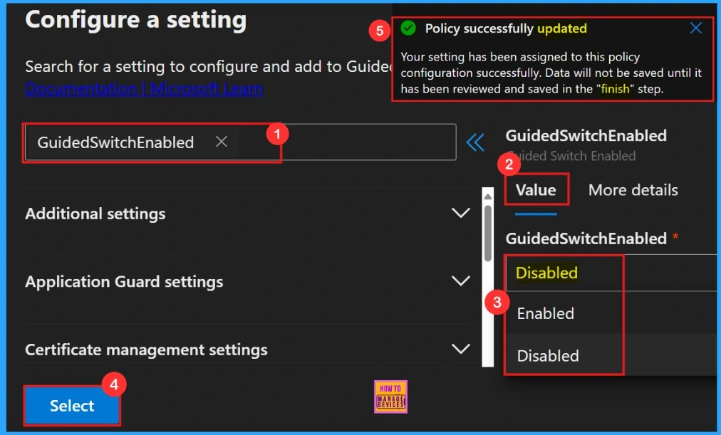 Enable or Disable Guided Switch Policy in MS Edge Browser using M365 Admin Center - Fig.4