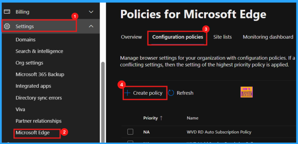 Enable or Disable Background Mode Policy in MS Edge Browser using M365 Admin Center - Fig.1