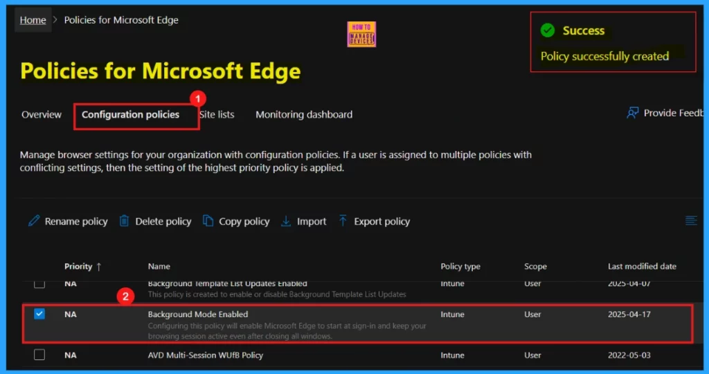 Enable or Disable Background Mode Policy10in MS Edge Browser using M365 Admin Center - Fig.10