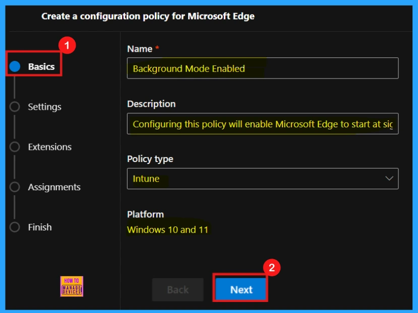 Enable or Disable Background Mode Policy in MS Edge Browser using M365 Admin Center - Fig.2