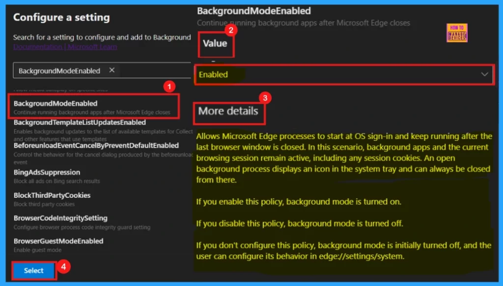 Enable or Disable Background Mode Policy in MS Edge Browser using M365 Admin Center - Fig.4