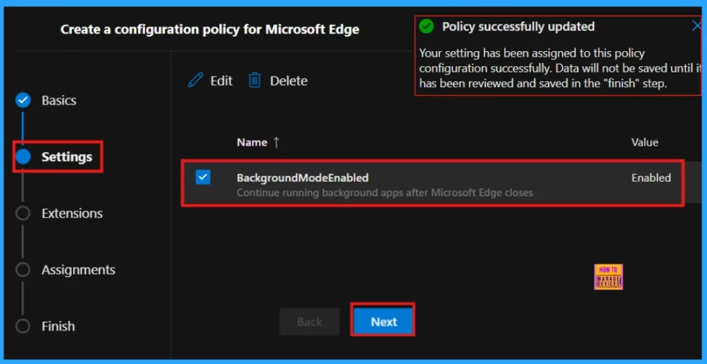 Enable or Disable Background Mode Policy in MS Edge Browser using M365 Admin Center - Fig.5