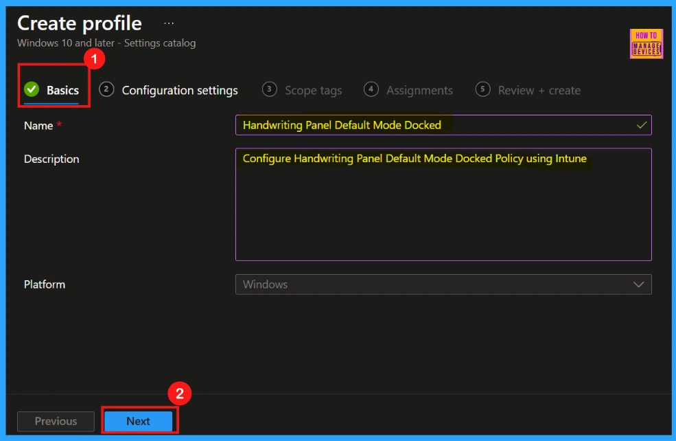 How to Configure Handwriting Panel Default Mode Docked Policy using Intune - Fig.3