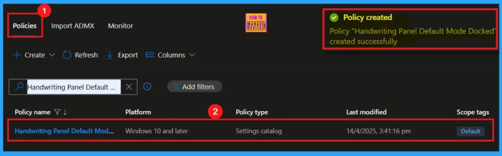 How to Configure Handwriting Panel Default Mode Docked Policy using Intune - Fig.9