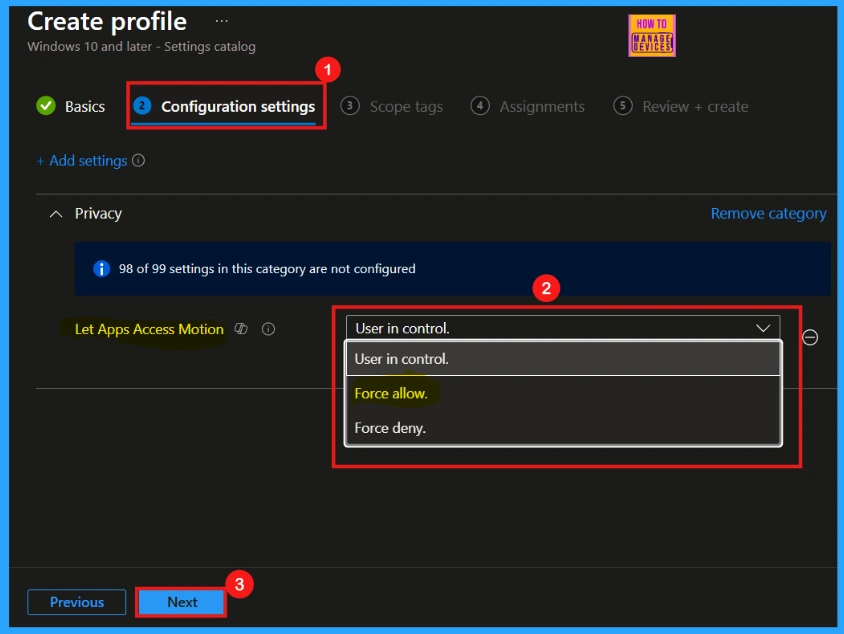 How to Control Apps Accessing Motion Privacy Policy using Intune - Fig.5