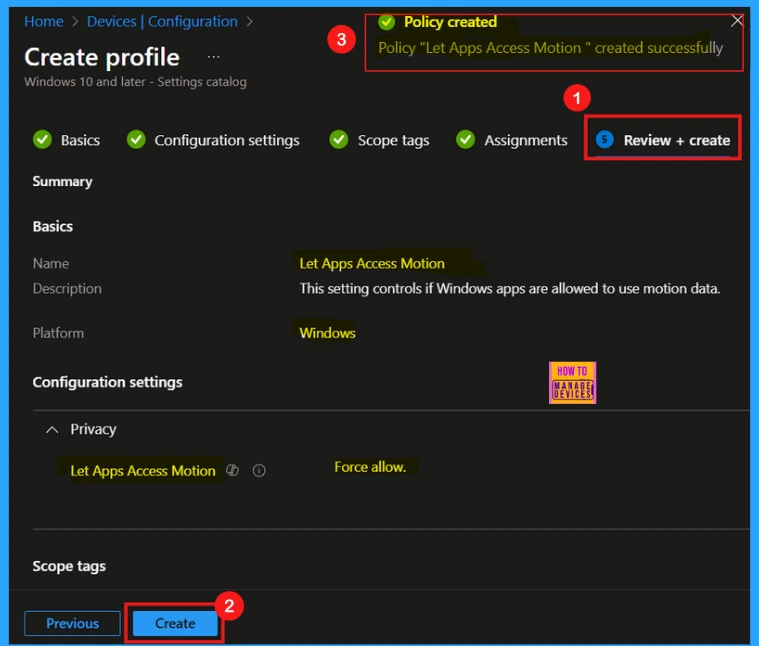 How to Control Apps Accessing Motion Privacy Policy using Intune - Fig.8