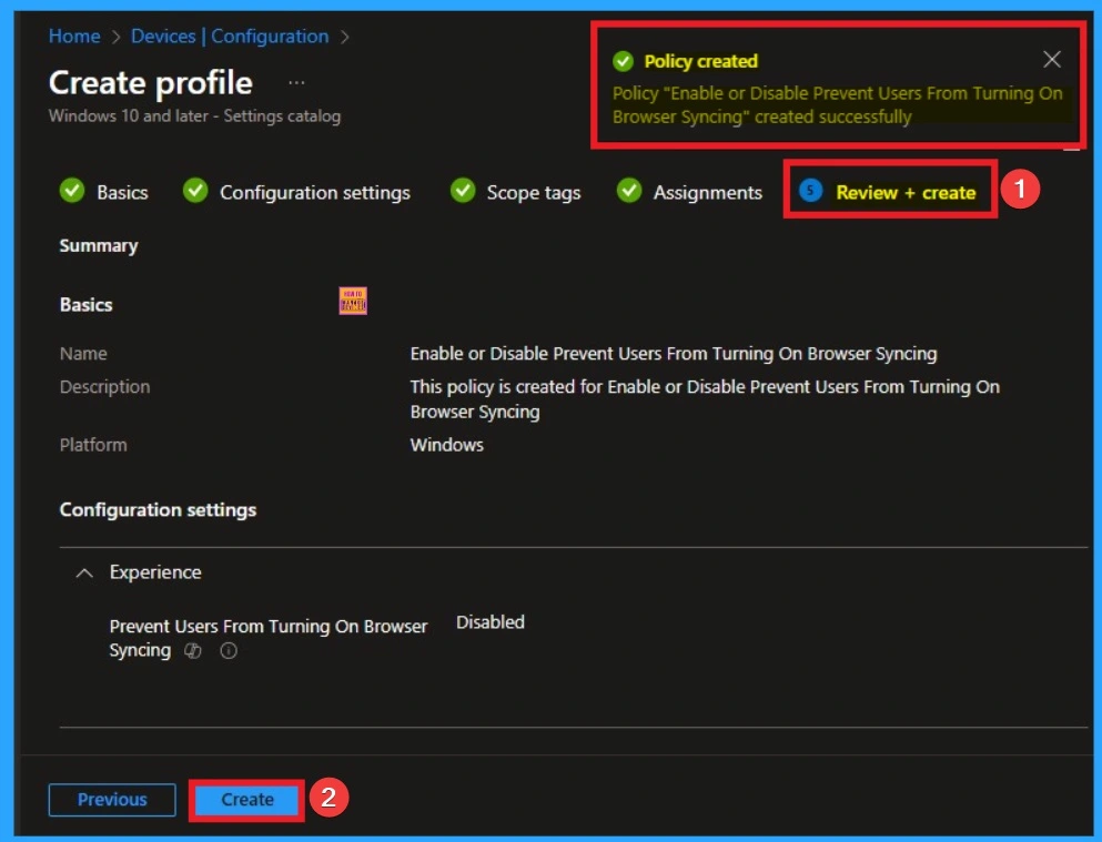 How to Enable or Disable Users From Turning on Browser Syncing Policy using Intune- Fig.10