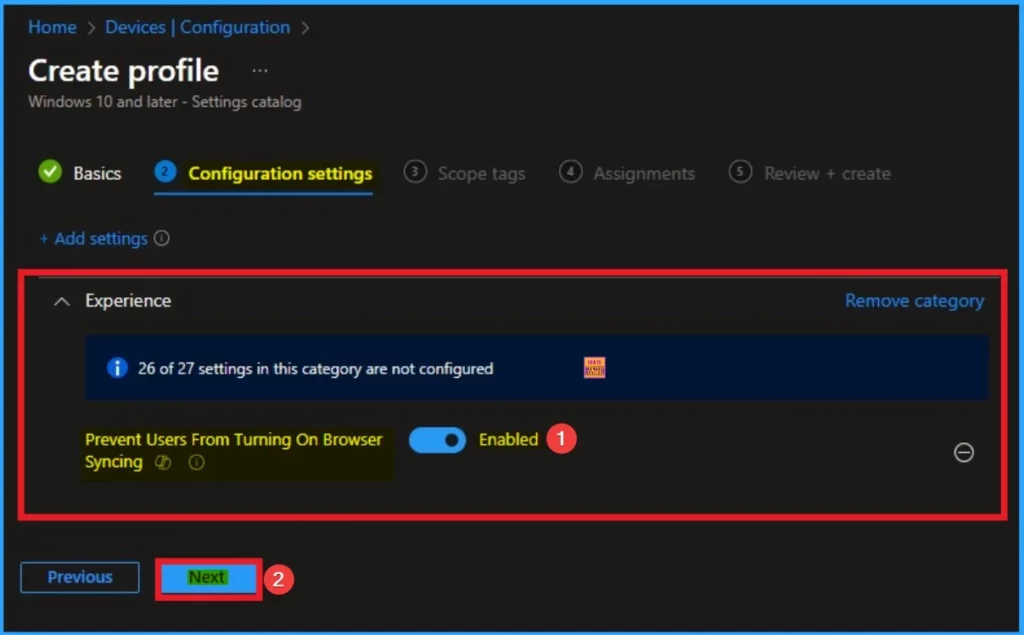How to Enable or Disable Users From Turning on Browser Syncing Policy using Intune- Fig.6