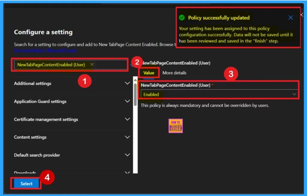 Enable or Disable New Tab Page Content Policy in MS Edge Browser using M365 Admin Center - Fig.4