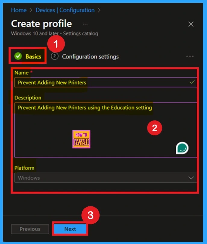 Enable Disable Prevent Adding New Printers Policy using Intune- Fig.3