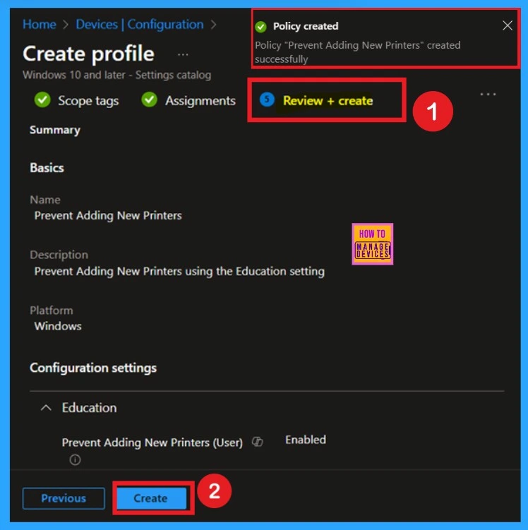 Enable Disable Prevent Adding New Printers Policy using Intune - Fig.9