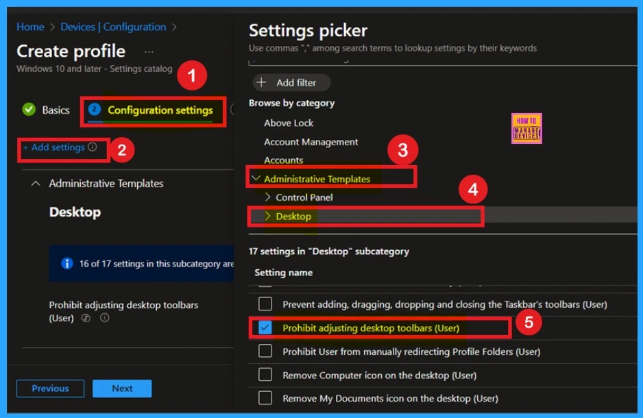 How to Prevent Users from Adjusting Desktop Toolbars using Intune Policy - Fig.4