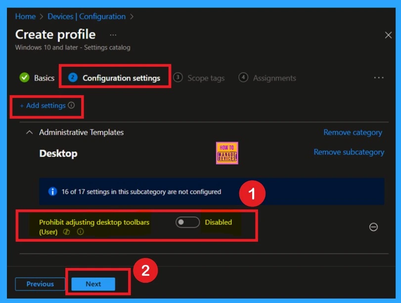 How to Prevent Users from Adjusting Desktop Toolbars using Intune Policy - Fig.5