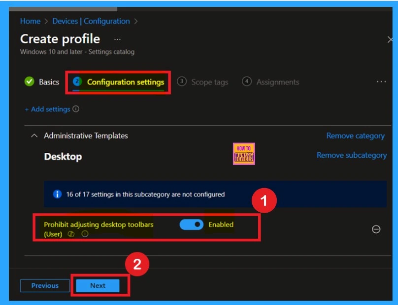 How to Prevent Users from Adjusting Desktop Toolbars using Intune Policy - Fig.6