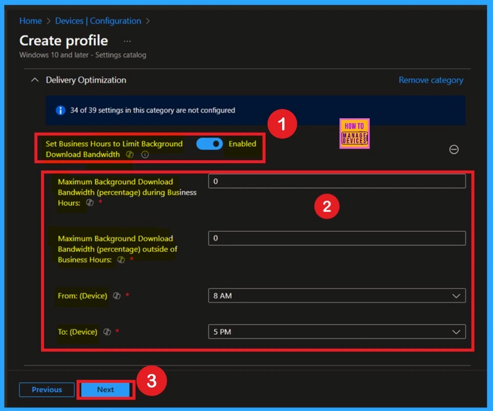 How to Set Business Hours to Limit Background Download Bandwidth Policy using Intune 6 How to Set Business Hours to Limit Background Download Bandwidth Policy using Intune - Fig.6