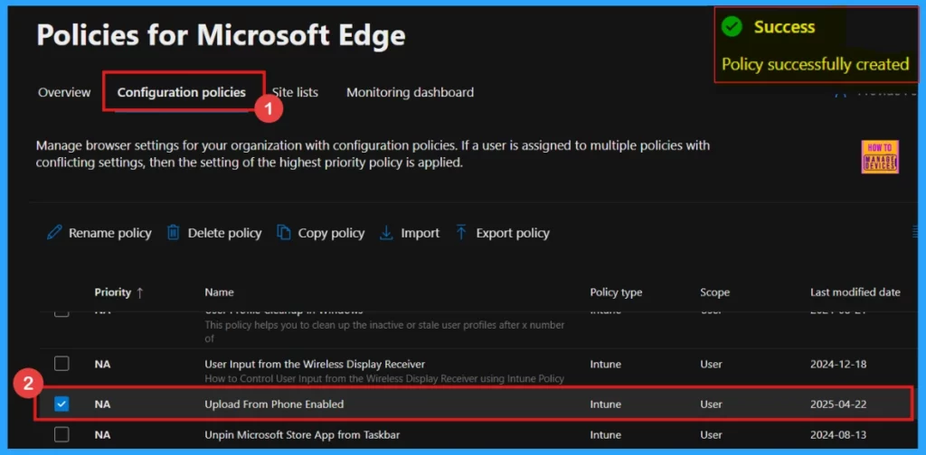 Enable or Disable Upload from Phone Policy in MS Edge Browser using M365 Admin Center - Fig.11