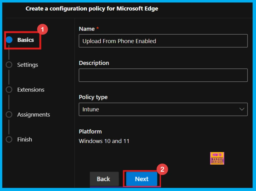 Enable or Disable Upload from Phone Policy in MS Edge Browser using M365 Admin Center - Fig.2