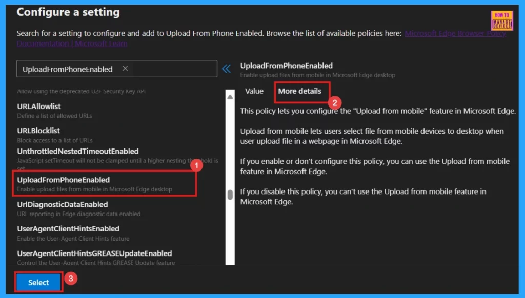 Enable or Disable Upload from Phone Policy in MS Edge Browser using M365 Admin Center - Fig.5