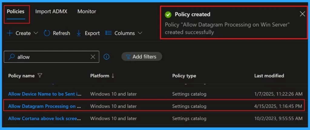 How to Allow or Block Datagram Processing on Windows Server Policy using Intune - Fig.9