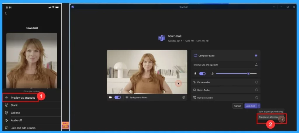 How Organizers and Presenters can Join a Microsoft Teams Town Hall as an Attendee -Fig.3